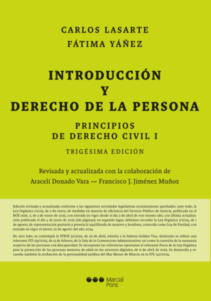 PRINCIPIOS DE DERECHO CIVIL I. INTRODUCCIÓN Y DERECHO DE LA PERSONA. 30ª ED.