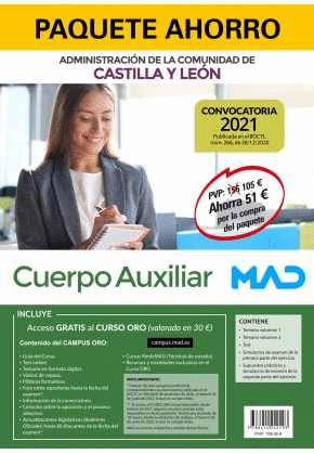AUXILIAR ADMINISTRATIVO DE CASTILLA Y LEÓN.  PAQUETE AHORRO. CONVOCATORIA 2021